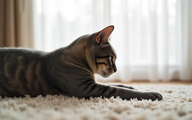 Senior cat stretching